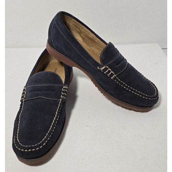 Martin Dingman Countrywear Men’s Size 9 M Suede Leather Penny Loafer Navy Blue - Picture 1 of 10